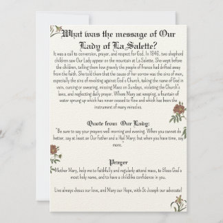 Carte de prière Notre-Dame de la Salette