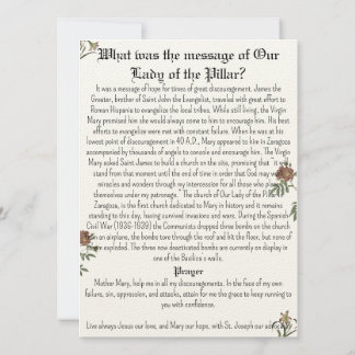 Carte de prière Notre-Dame du Pilier