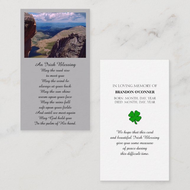 Carte de prière photo commémorative Sympathy (Devant / Derrière)