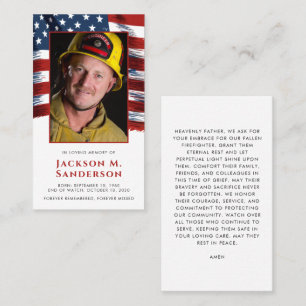 Carte de prière photo patriotique des pompiers fun