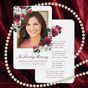 Carte de prière photo Sympathy Red Rose Floral Gol
