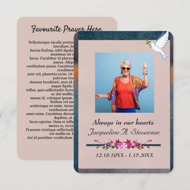 Carte de prière pour la célébration de la vie (Devant / Derrière)