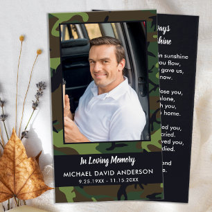 Carte de prière pour les funérailles de Camo