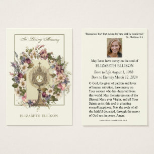 Carte de prière pour les funérailles florales de J