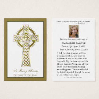 Carte de prière religieuse Gold Celtic Cross Funer