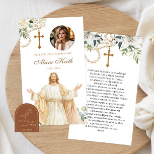 CARTE DE PRIÈRE Rosaire Floral Blanc Jésus Catholi