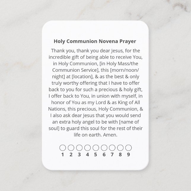 Carte de prière Sainte Communion Novena (Devant)