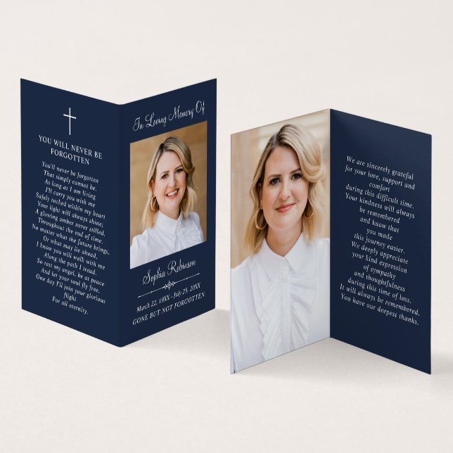 Carte de prière simple Memorial 2 Photo Blue Folde (Inside and Outside)