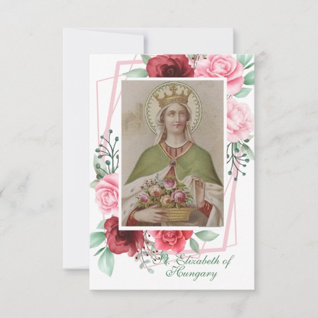 Carte de prière St. Elizabeth de Hongrie Roses Vin (Devant)