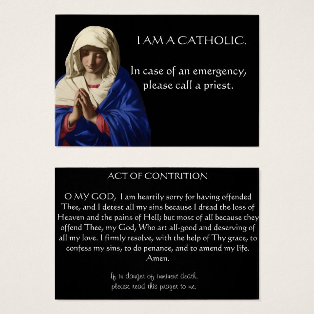 Carte de prière traditionnelle catholique d'urgenc (Devant & derrière)