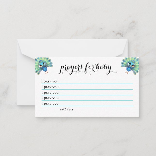 Carte de prières Baby shower Peacock bleu (Devant)