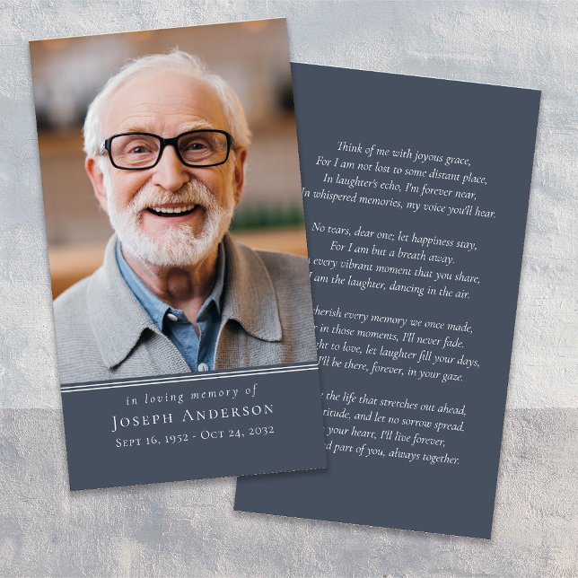 Carte de prières funéraires Blue Simple Modern Pho (Créateur téléchargé)