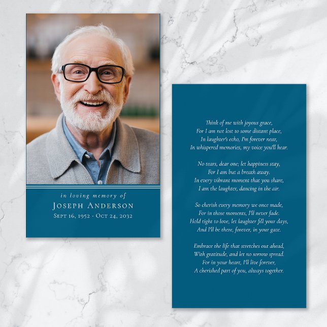 Carte de prières funéraires Blue Simple Modern Pho (Créateur téléchargé)