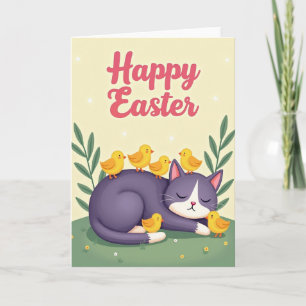 Carte de printemps avec un chat endormi