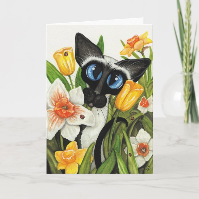 Carte de printemps de Pâques de Chat Siamois (Devant)