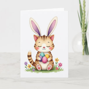 Carte de printemps joyeuse avec chat lapin