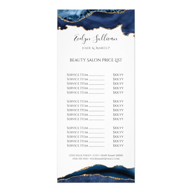 carte de prix de grille bleu aquarelle (Devant)