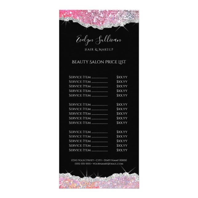 carte de prix de la parties scintillant rose étinc (Devant)