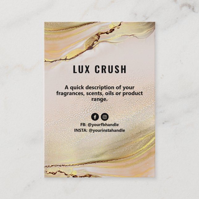 Carte de prix de l'encre d'alcool rose et or (Devant)