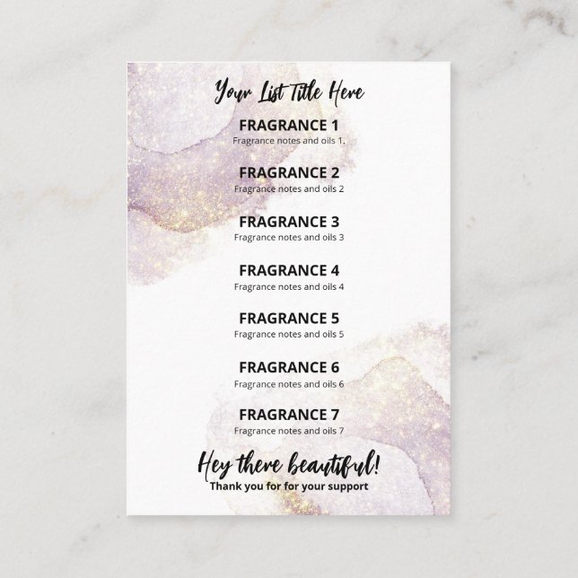 Carte de prix de l'encre d'alcool violet (Dos)