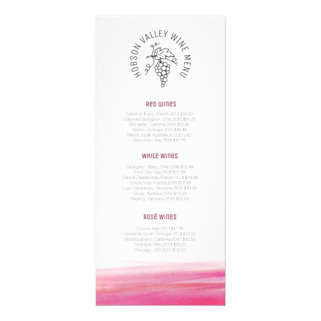Carte de prix du vin rouge personnalisée (Devant)