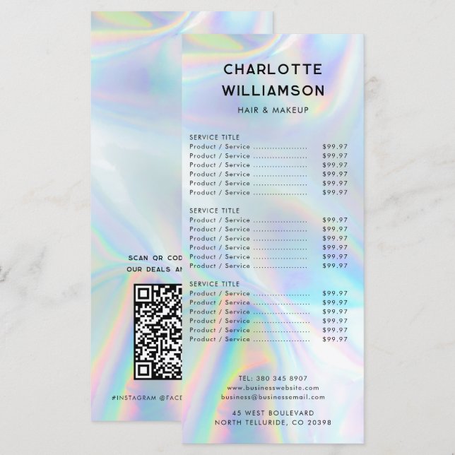 Carte de prix minimaliste Holographique (Devant / Derrière)