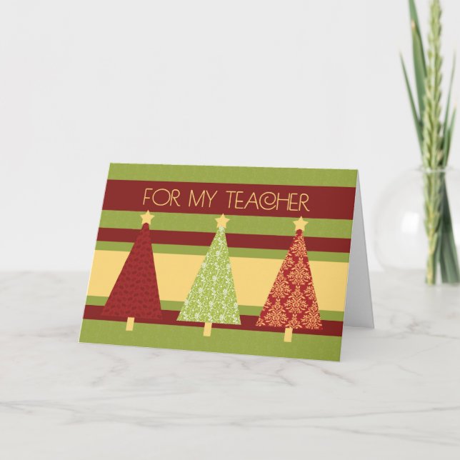 Carte de professeur d'arbres de Noël bonnes fêtes (Devant)
