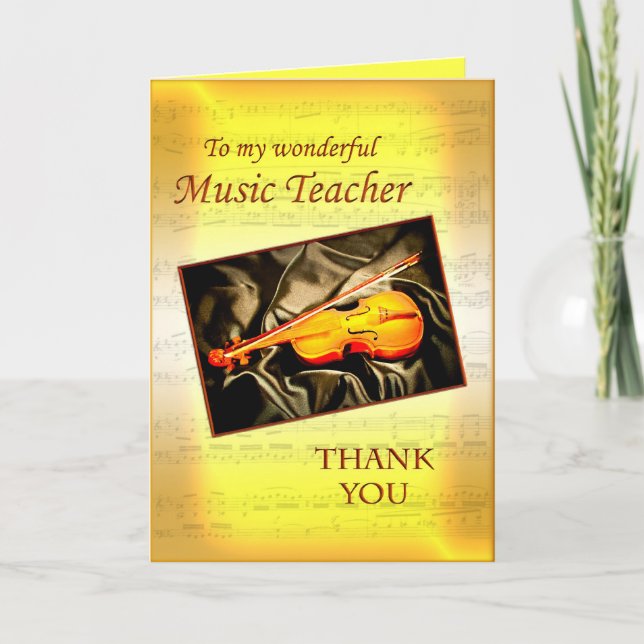 Carte de professeur de musique Merci avec violon (Devant)