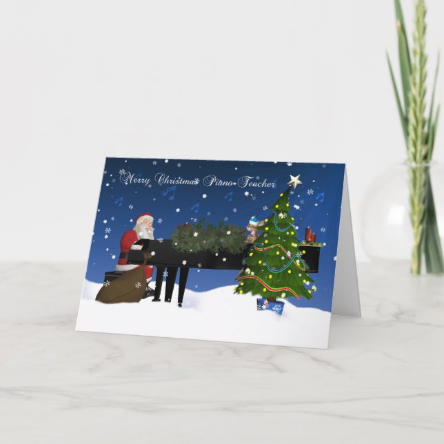 Carte de professeur de piano avec Père Noël jouant (Devant)