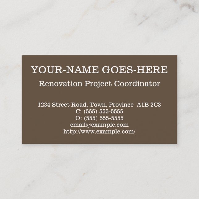 Carte de profil du coordonnateur de projet de réno (Devant)