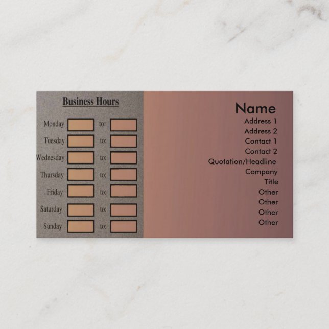 Carte de profil Heures d'affaires (Devant)