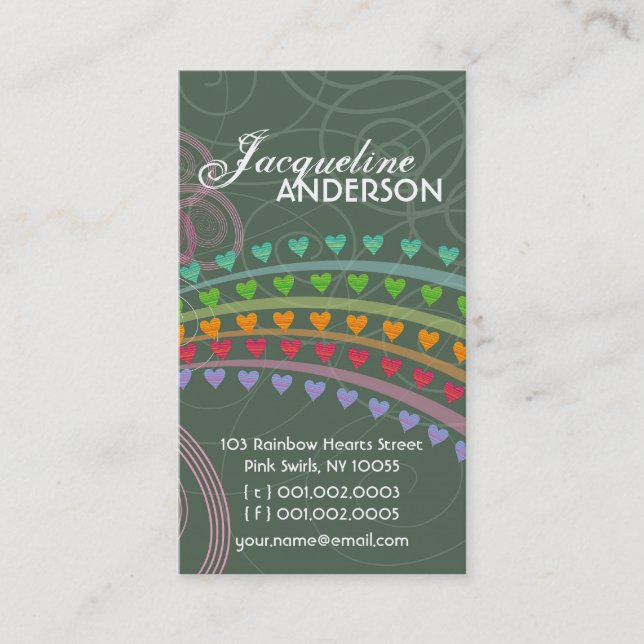 Carte de profil Whimsical Rainbow Hearts Pink Swir (Devant)