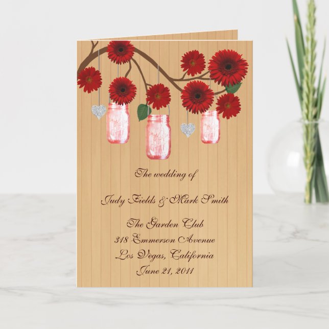 Carte de programme Country Rustic Red Mason Jars (Devant)