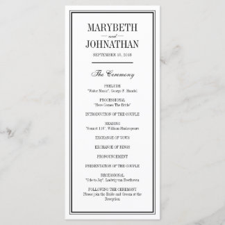 Carte de programme de cérémonie de mariage simple 
