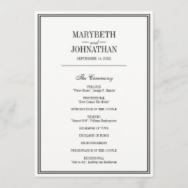 Carte de programme de cérémonie de mariage simple
