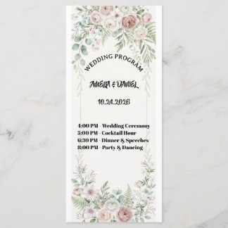 Carte de programme de mariage à fleurs bleu poussi