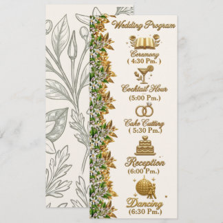 Carte de programme de mariage à la fleur d'oranger