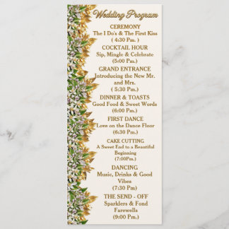 Carte de programme de mariage à la fleur d'oranger