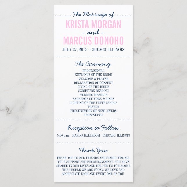 Carte de Programme de Mariage à Silhouettes Simple (Devant)