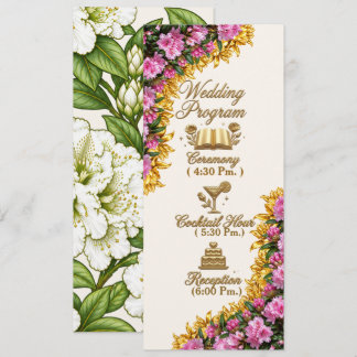 Carte de programme de mariage aux rhododendrons de