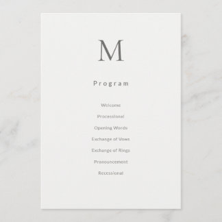 Carte de Programme de Mariage Civil Initial Unique