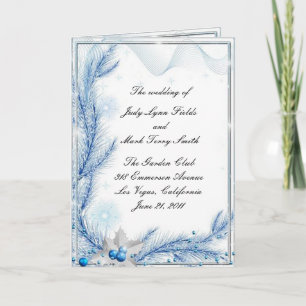 Carte de programme de mariage de Noël en hiver Blu
