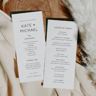 Carte de programme de mariage élégante noir et bla