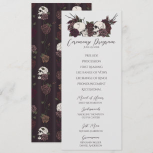 Carte de Programme de Mariage Fleurie Gothique Gri