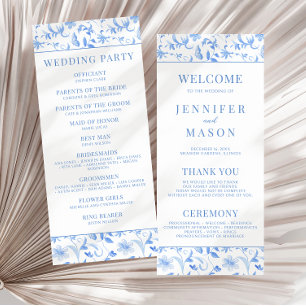 Carte de programme de mariage floral bleu clair