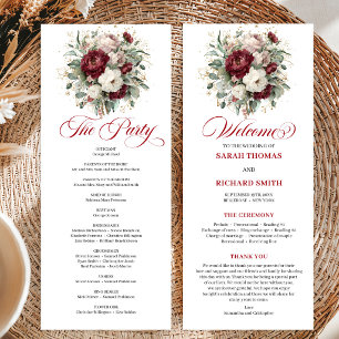 Carte de Programme de Mariage Florale Bordeaux Blu