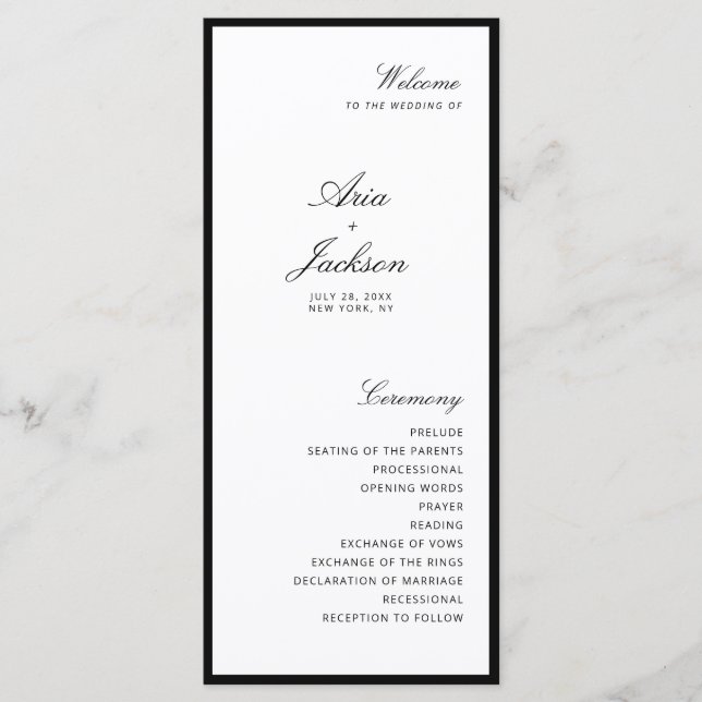Carte de programme de mariage moderne à calligraph (Devant)