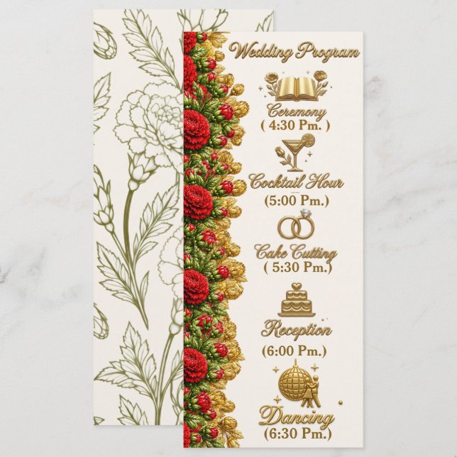 Carte de programme de mariage Ohio Red Carnation (Devant / Derrière)