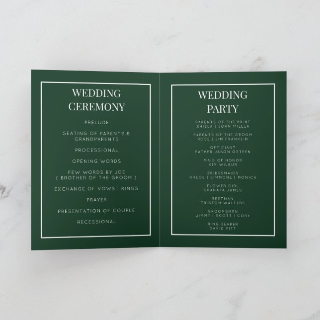 Carte de programme de mariage pliable Emerald (Intérieur)