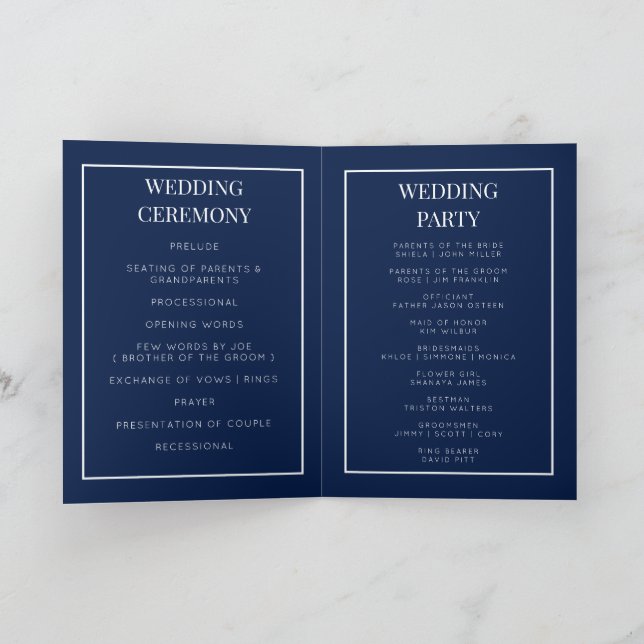 Carte de programme de mariage pliable monogramme p (Intérieur)